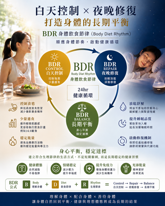 身體不是靠意志力改變，而是靠正確的身體飲食節律控制 Body Diet Rhythm Control（BDRC）