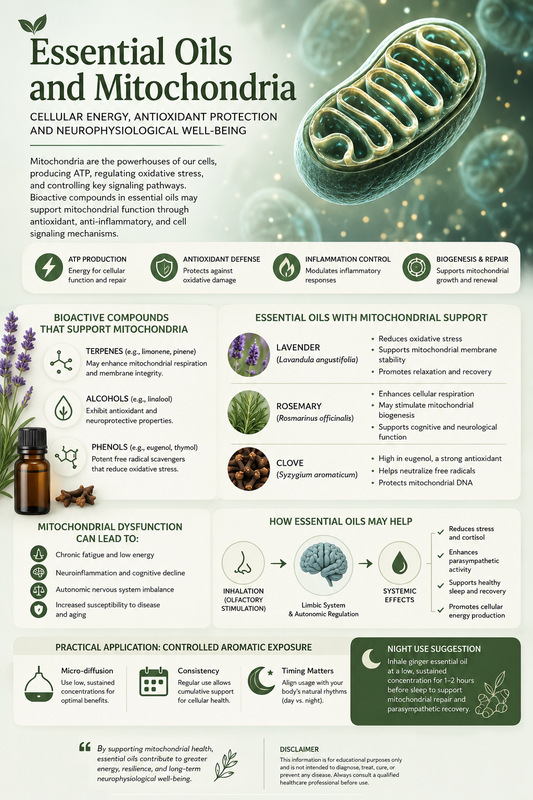 Essential Oils and Mitochondria: Cellular Energy, Oxidative Stress, and Neurophysiological Implications